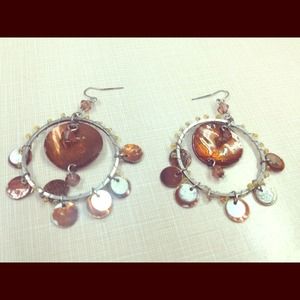 Brown and silver hooped earrings