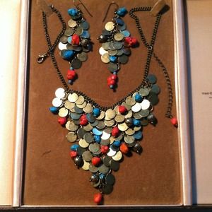 Gypsy Coral & Turquoise Set  Necklace and Earring