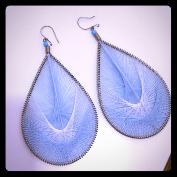 Blue and white woven earrings