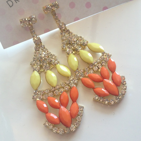 Orange yellow and rhinestone earrings
