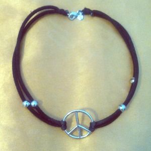 Silver Peace Sign Choker Necklace