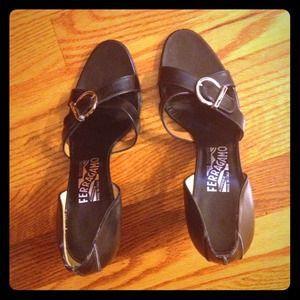 Black open-toe sandal with 2 inch heel