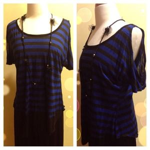 Black & Blue Striped Open Sleeve Shirt