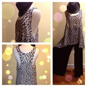 Black & White Chiffon Tank Top-Plus Size