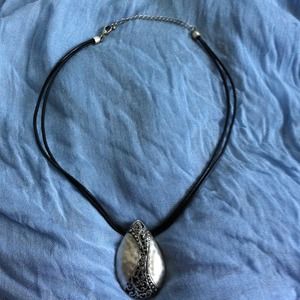 Leather choker necklace with silver enhancer