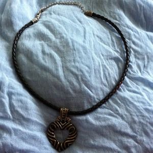 Leather Choker Necklace with heart enhancer