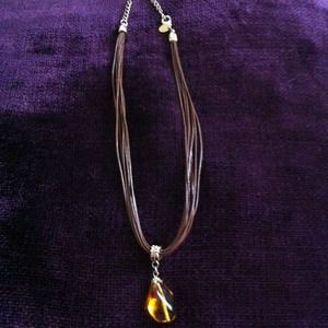 Brown leather multi strand choker w accent