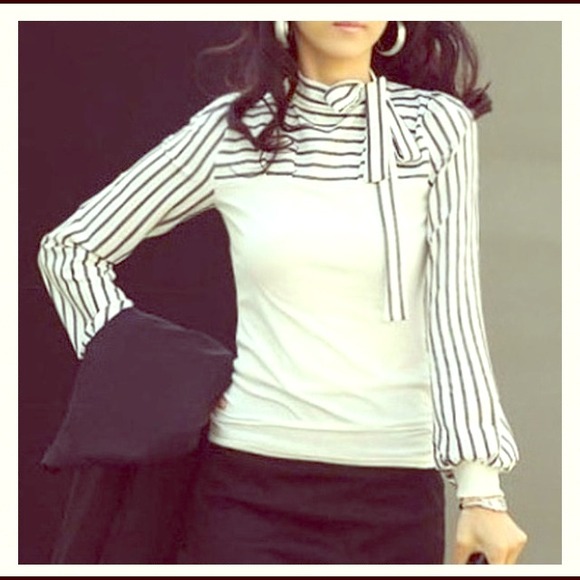 Striped bow blouse