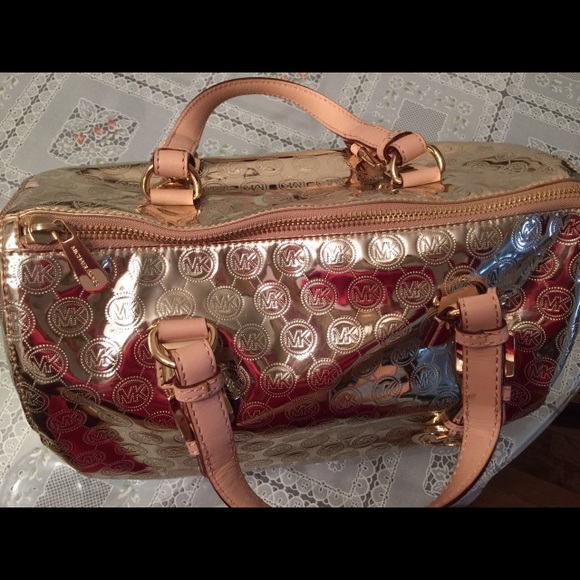 Michael Kors Handbags - Michael Kors MK logo mirror gold metallic satchel.