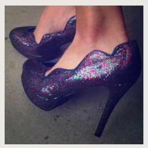 Multi Glitter Sky heels with blue trim