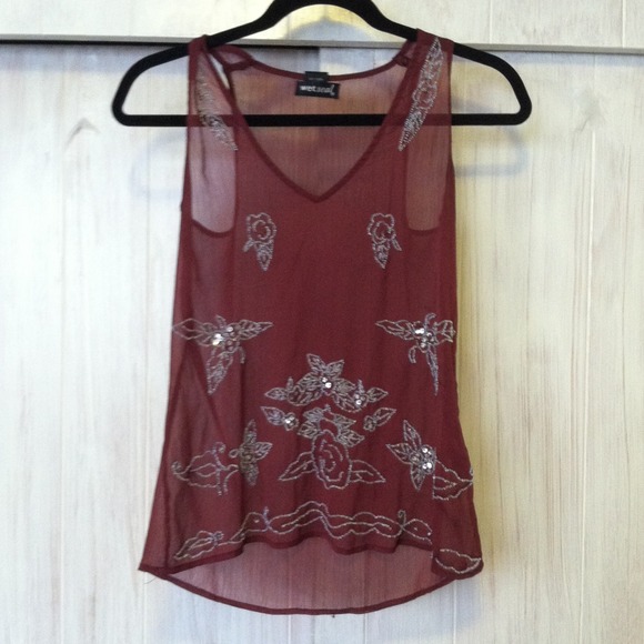 wet seal Tops - Sheer maroon tank with beautiful beading