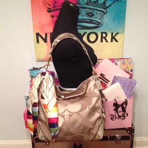 Coach Legacy & Tattersall Print Silk Scarf NWOT