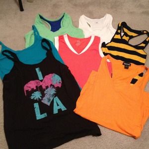 Various workout tanks, shorts, and tee