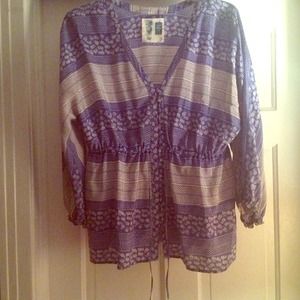 Silk blue and cream blouse