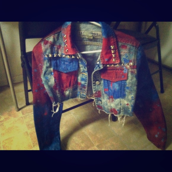 Hand painted jean jacket silver studs added.