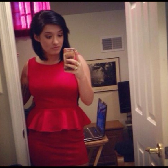 SOLD - Red Peplum Dress - Picture 3 of 4