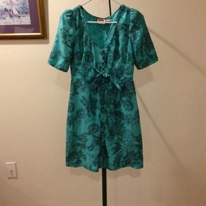 Aqua blue and chocolate brown paisley dress