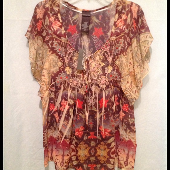 100% Polyester sheer print blouse