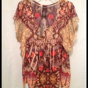 100% Polyester sheer print blouse