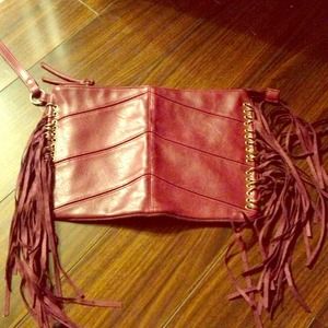 Red clutch with fringe