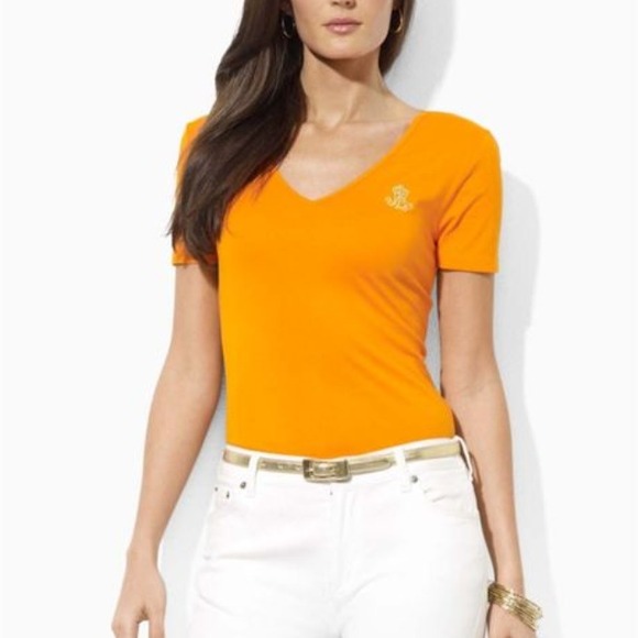 Sun burst orange Ralph Lauren V neck