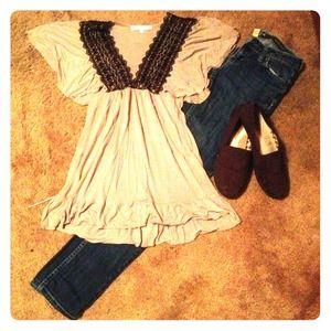 Tan and brown tunic top