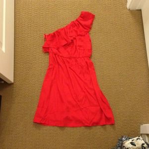 Francesca's red ruffle one shoulder dress