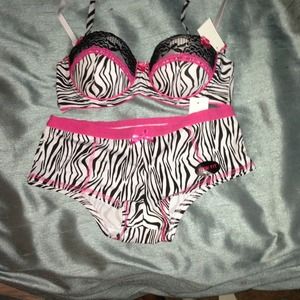 Zebra and pink bra&panty set NWT