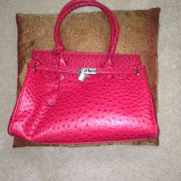 Red Faux  Ostrich Bag