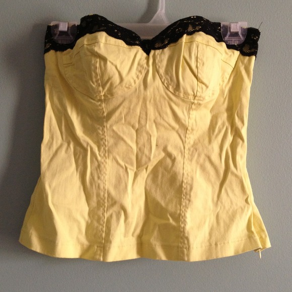 Yellow Lace trim corset top. Denim material
