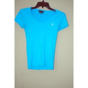 Women's V-Neck Ralph Lauren Polo in Turquoise