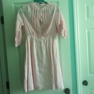 Pink and white seersucker JCrew shirt dress
