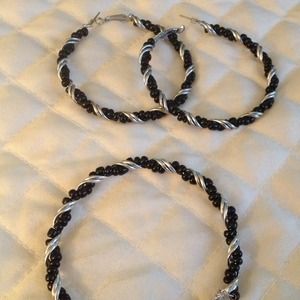 Black & silver earrings and bracelet