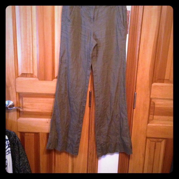 CAbi olive green/brown linen pants