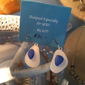 handmade blue and white sea glass earrings