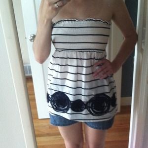 Tube top - navy and white stripe