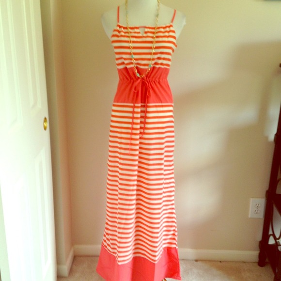 NWT SAKS Orange Striped Maxi