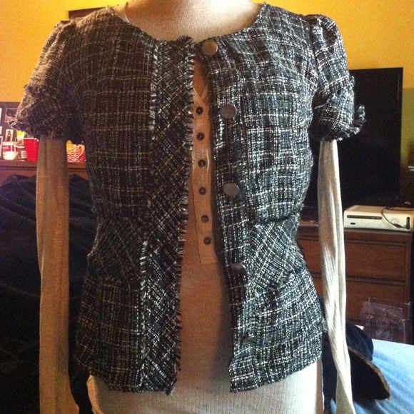 Green and tan tweed crop jacket
