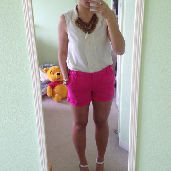 Bright pink high waisted shorts