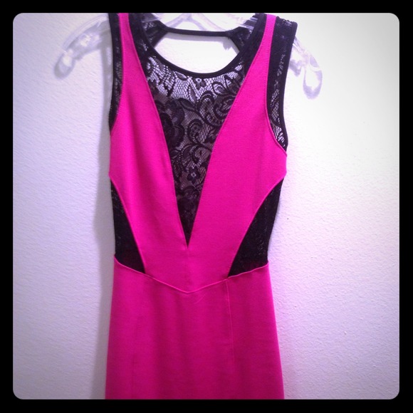 Pink & black lace cut-out dress