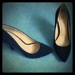 4in Black suede timeless heels