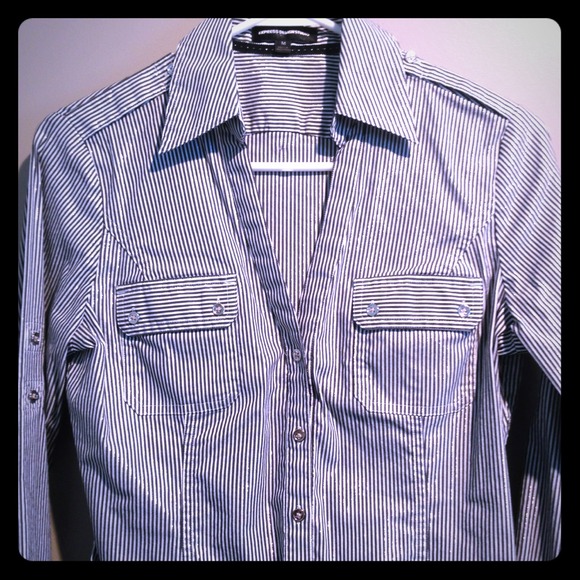 Express Tops - Express Striped Button Down Dress Shirt
