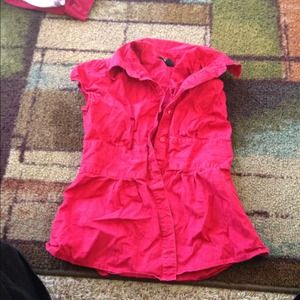 Red button up peplum top