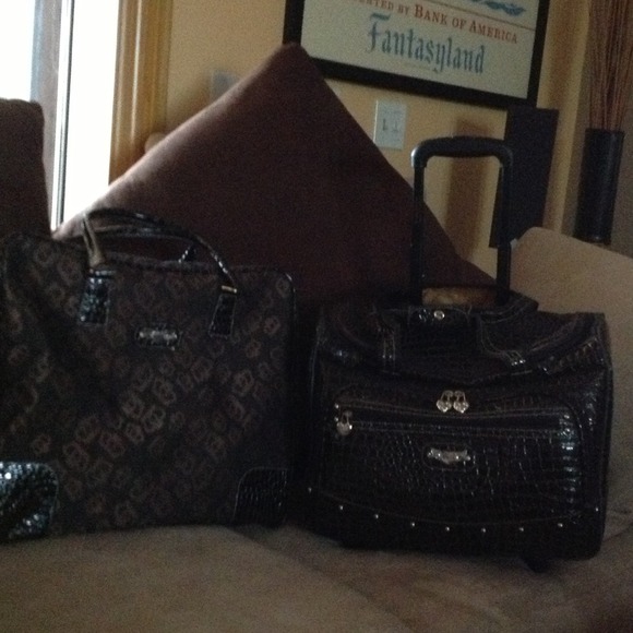 2 Gorgeous Brown Patent Leather Alligator Luggage