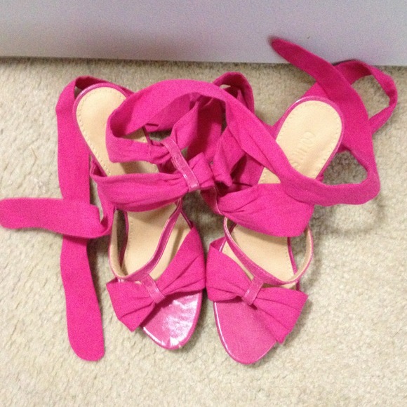 Hot pink ankle leg strap heels