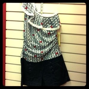 Blue dress short , one sided sleeve