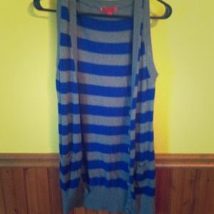Blue and gray striped tank cardigan
