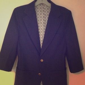 Quarter-sleeve Vintage navy blue women's blazer