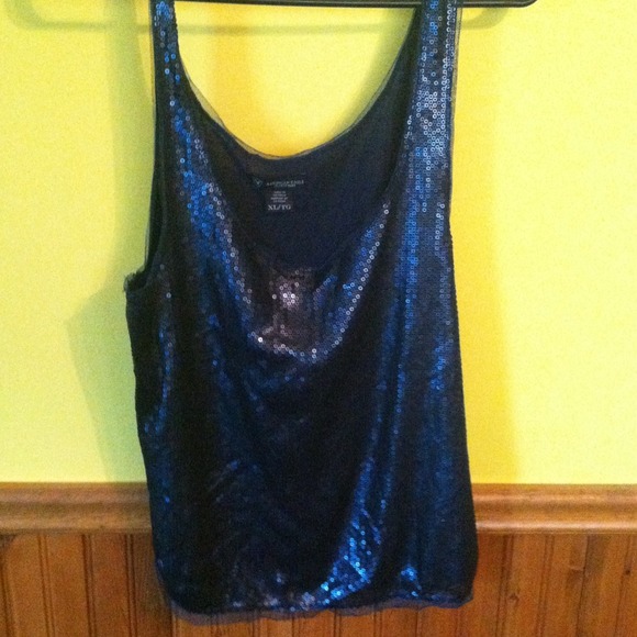 Dark blue sequin top - Picture 1 of 2