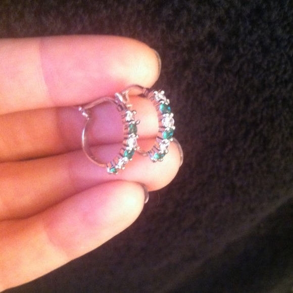 Emerald and CZ hoops set in 925 silver!